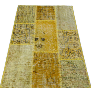 Yellow Over Dyed Patchwork Unique Rug 2'7'' x 4'11'' ft 80 x 150 cm