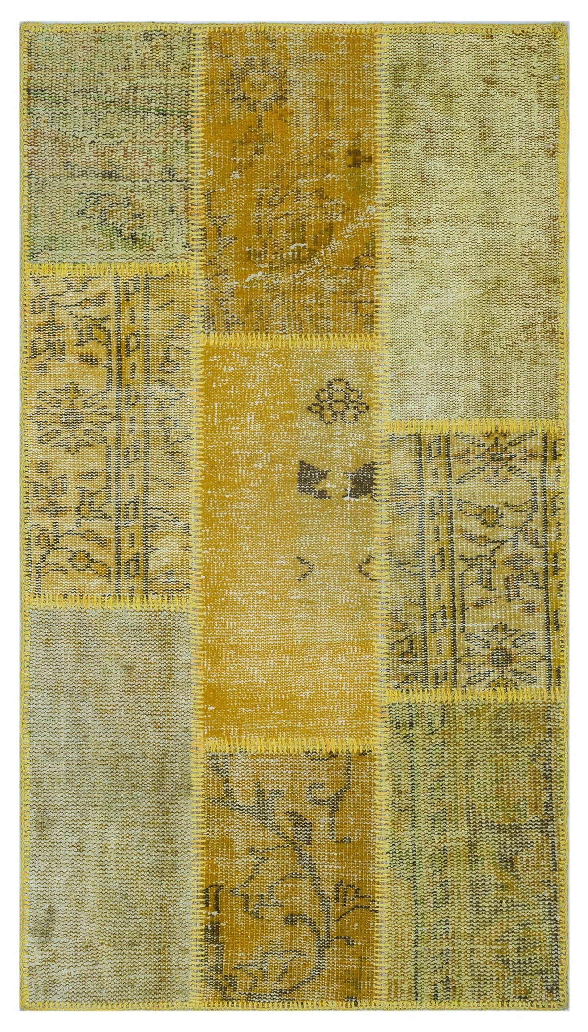 Yellow Over Dyed Patchwork Unique Rug 2&#39;7&#39;&#39; x 4&#39;11&#39;&#39; ft 80 x 150 cm