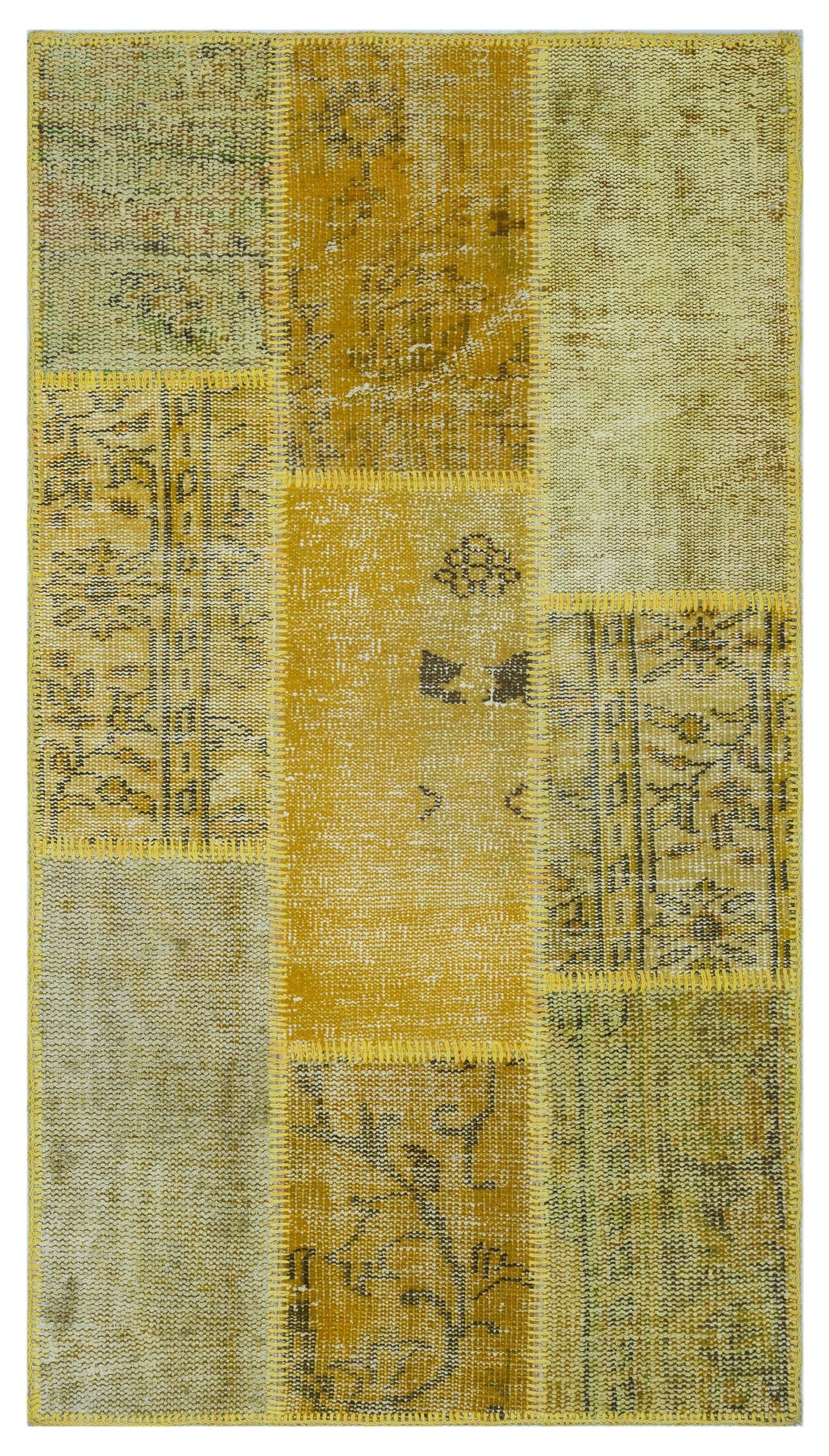 Yellow Over Dyed Patchwork Unique Rug 2'7'' x 4'11'' ft 80 x 150 cm