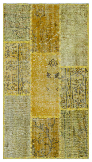 Yellow Over Dyed Patchwork Unique Rug 2'7'' x 4'11'' ft 80 x 150 cm