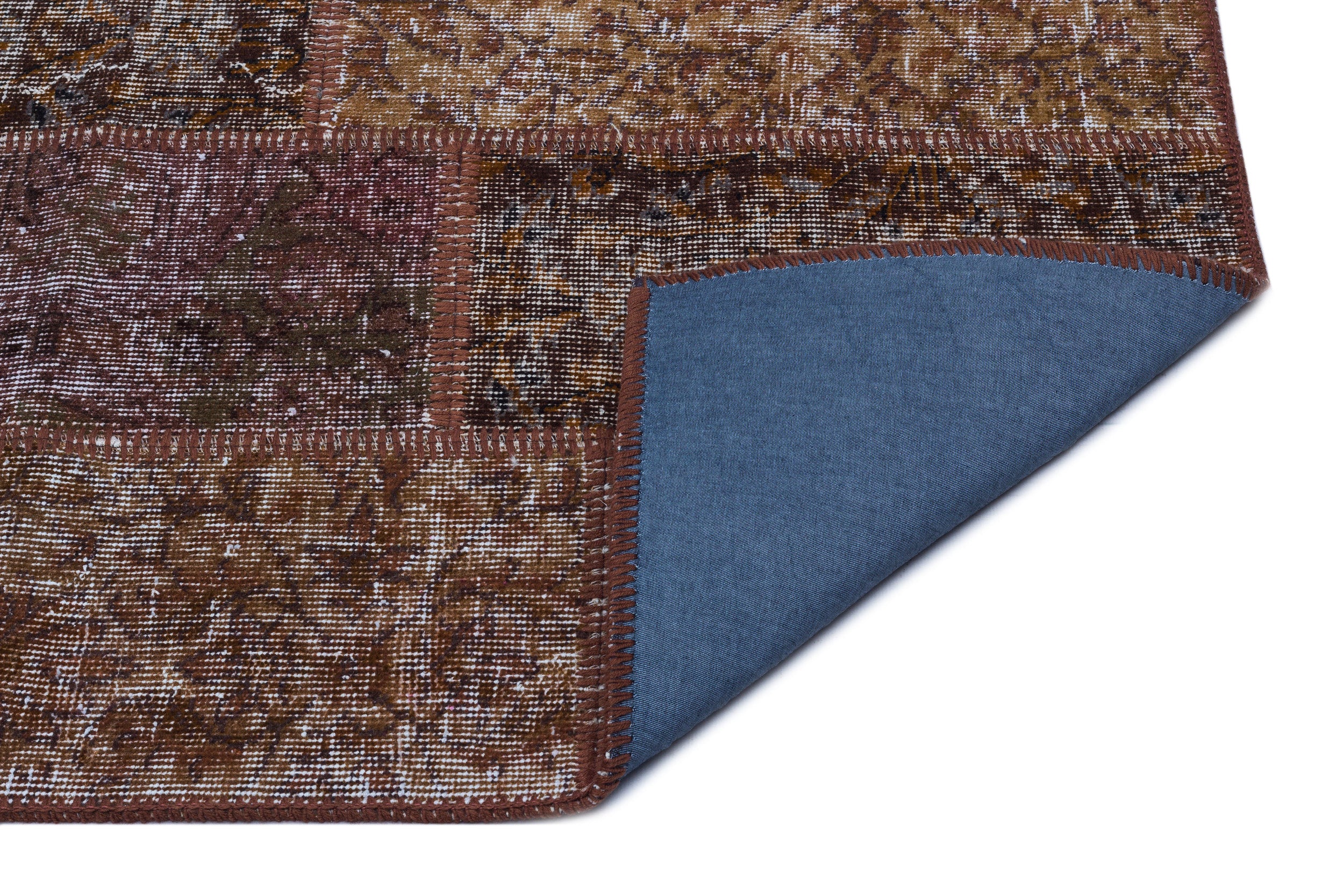 Brown Over Dyed Patchwork Unique Rug 2'7'' x 4'11'' ft 80 x 150 cm