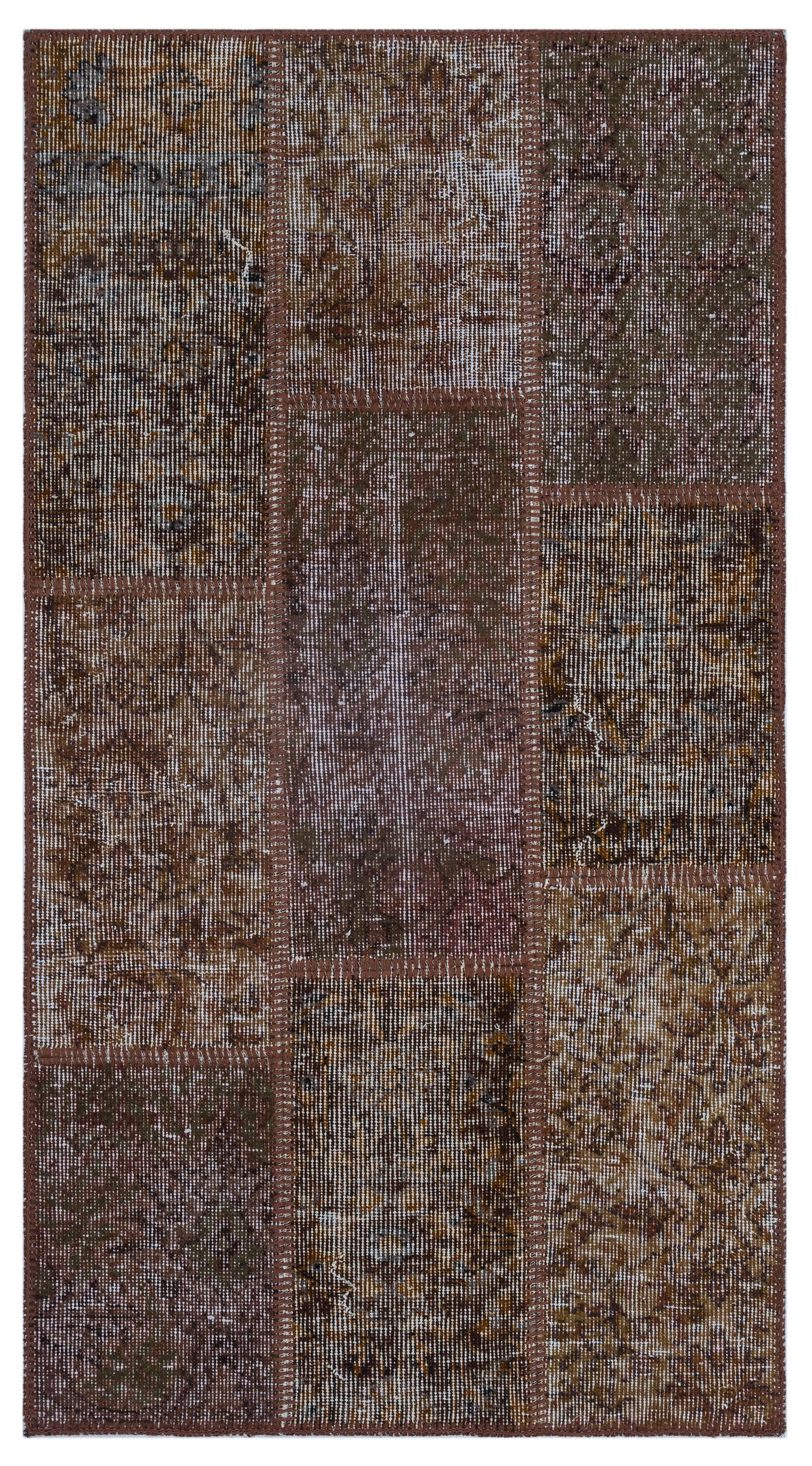 Brown Over Dyed Patchwork Unique Rug 2&#39;7&#39;&#39; x 4&#39;11&#39;&#39; ft 80 x 150 cm