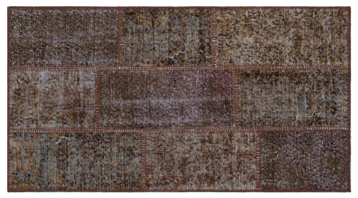 Brown Over Dyed Patchwork Unique Rug 2&#39;7&#39;&#39; x 4&#39;11&#39;&#39; ft 80 x 150 cm