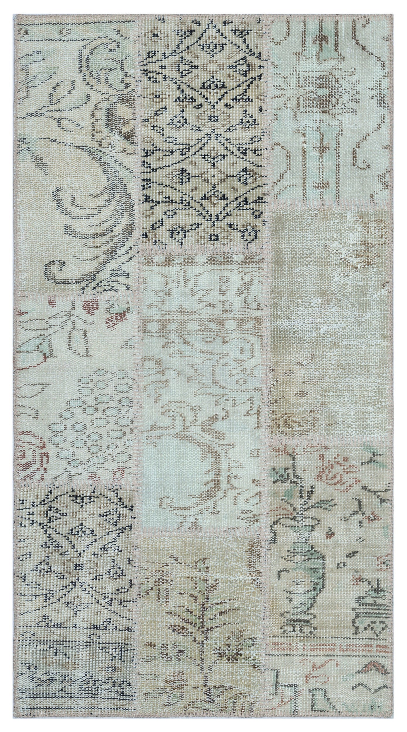 Beige Over Dyed Patchwork Unique Rug 2'7'' x 4'11'' ft 80 x 150 cm