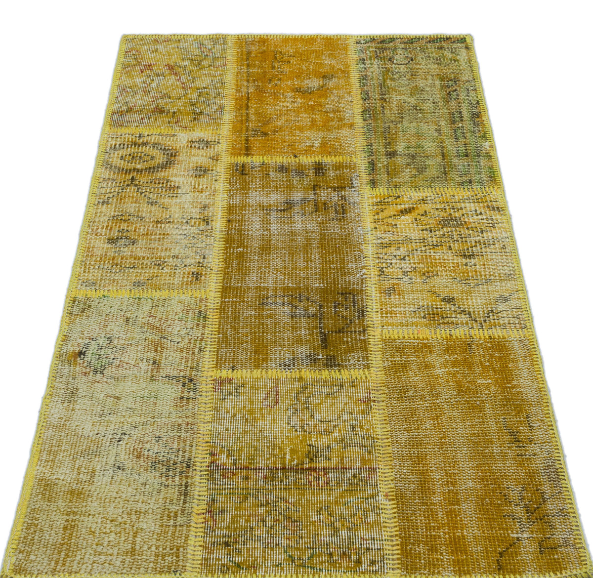 Yellow Over Dyed Patchwork Unique Rug 2&#39;7&#39;&#39; x 4&#39;11&#39;&#39; ft 80 x 150 cm