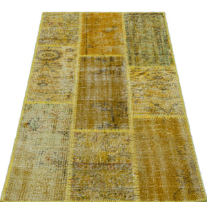 Yellow Over Dyed Patchwork Unique Rug 2'7'' x 4'11'' ft 80 x 150 cm