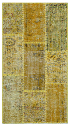 Yellow Over Dyed Patchwork Unique Rug 2'7'' x 4'11'' ft 80 x 150 cm