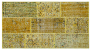 Yellow Over Dyed Patchwork Unique Rug 2'7'' x 4'11'' ft 80 x 150 cm