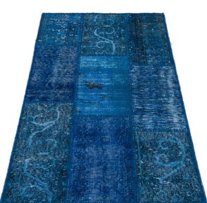 Blue Over Dyed Patchwork Unique Rug 2'7'' x 4'11'' ft 80 x 150 cm