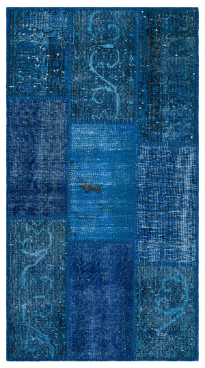 Blue Over Dyed Patchwork Unique Rug 2'7'' x 4'11'' ft 80 x 150 cm