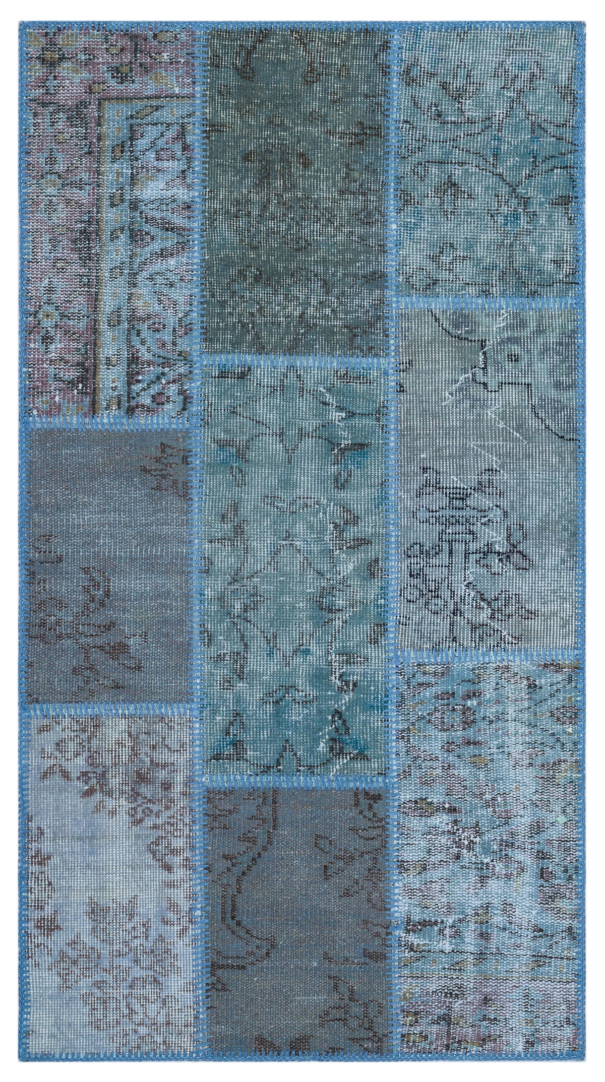 Blue Over Dyed Patchwork Unique Rug 2&#39;7&#39;&#39; x 4&#39;11&#39;&#39; ft 80 x 150 cm
