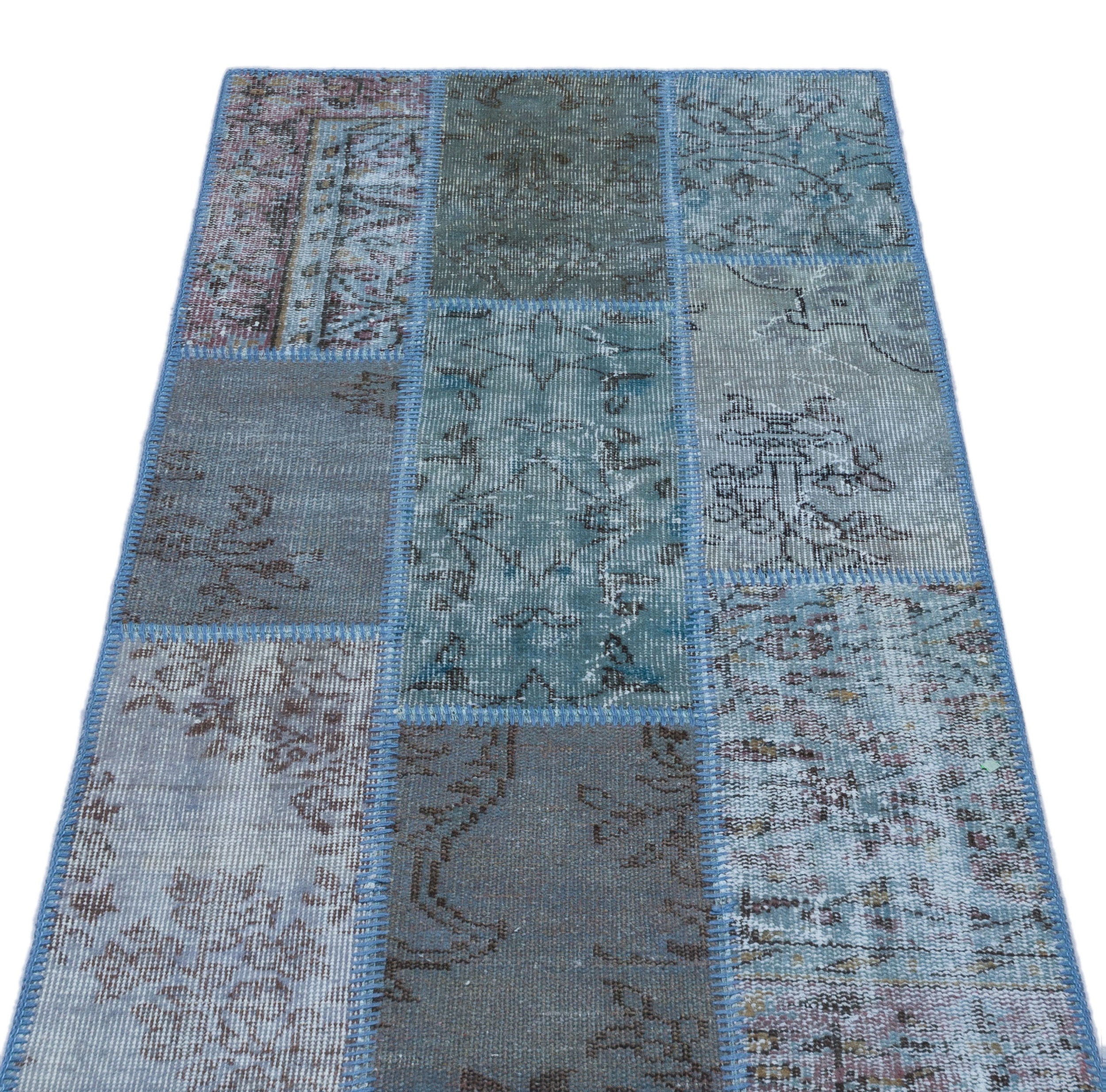 Blue Over Dyed Patchwork Unique Rug 2'7'' x 4'11'' ft 80 x 150 cm