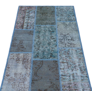 Blue Over Dyed Patchwork Unique Rug 2'7'' x 4'11'' ft 80 x 150 cm