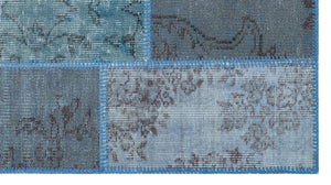 Blue Over Dyed Patchwork Unique Rug 2'7'' x 4'11'' ft 80 x 150 cm