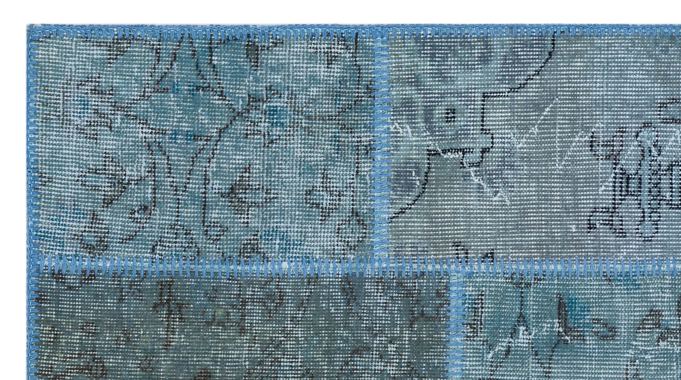 Blue Over Dyed Patchwork Unique Rug 2'7'' x 4'11'' ft 80 x 150 cm