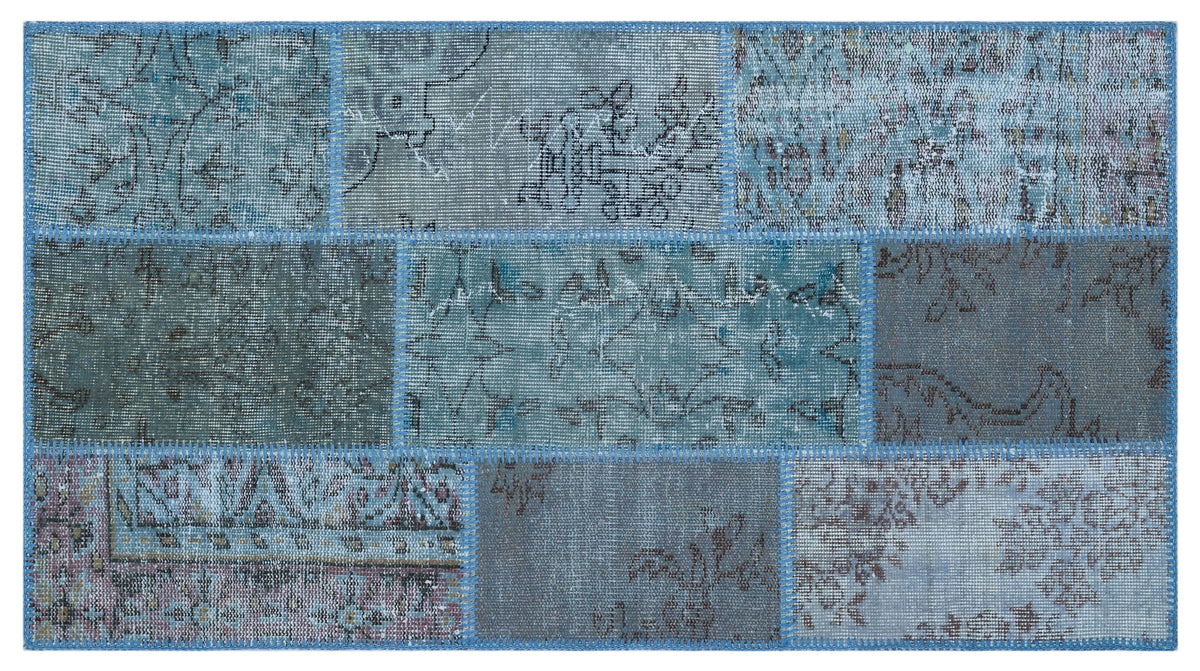 Blue Over Dyed Patchwork Unique Rug 2&#39;7&#39;&#39; x 4&#39;11&#39;&#39; ft 80 x 150 cm