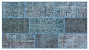 Blue Over Dyed Patchwork Unique Rug 2'7'' x 4'11'' ft 80 x 150 cm