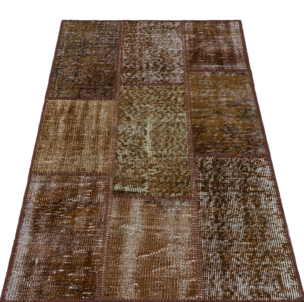 Brown Over Dyed Patchwork Unique Rug 2'7'' x 4'11'' ft 80 x 150 cm