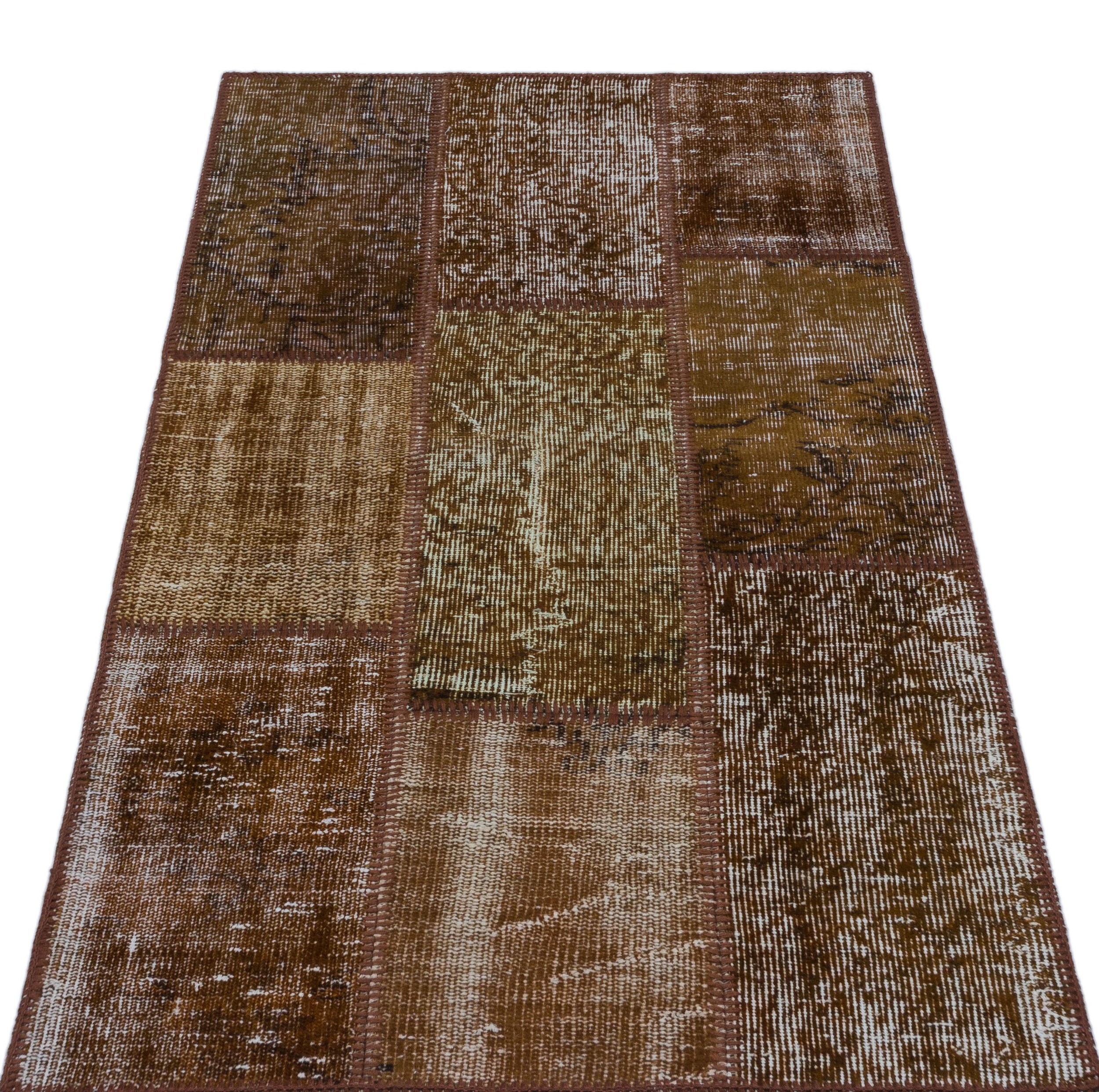 Brown Over Dyed Patchwork Unique Rug 2'7'' x 4'11'' ft 80 x 150 cm