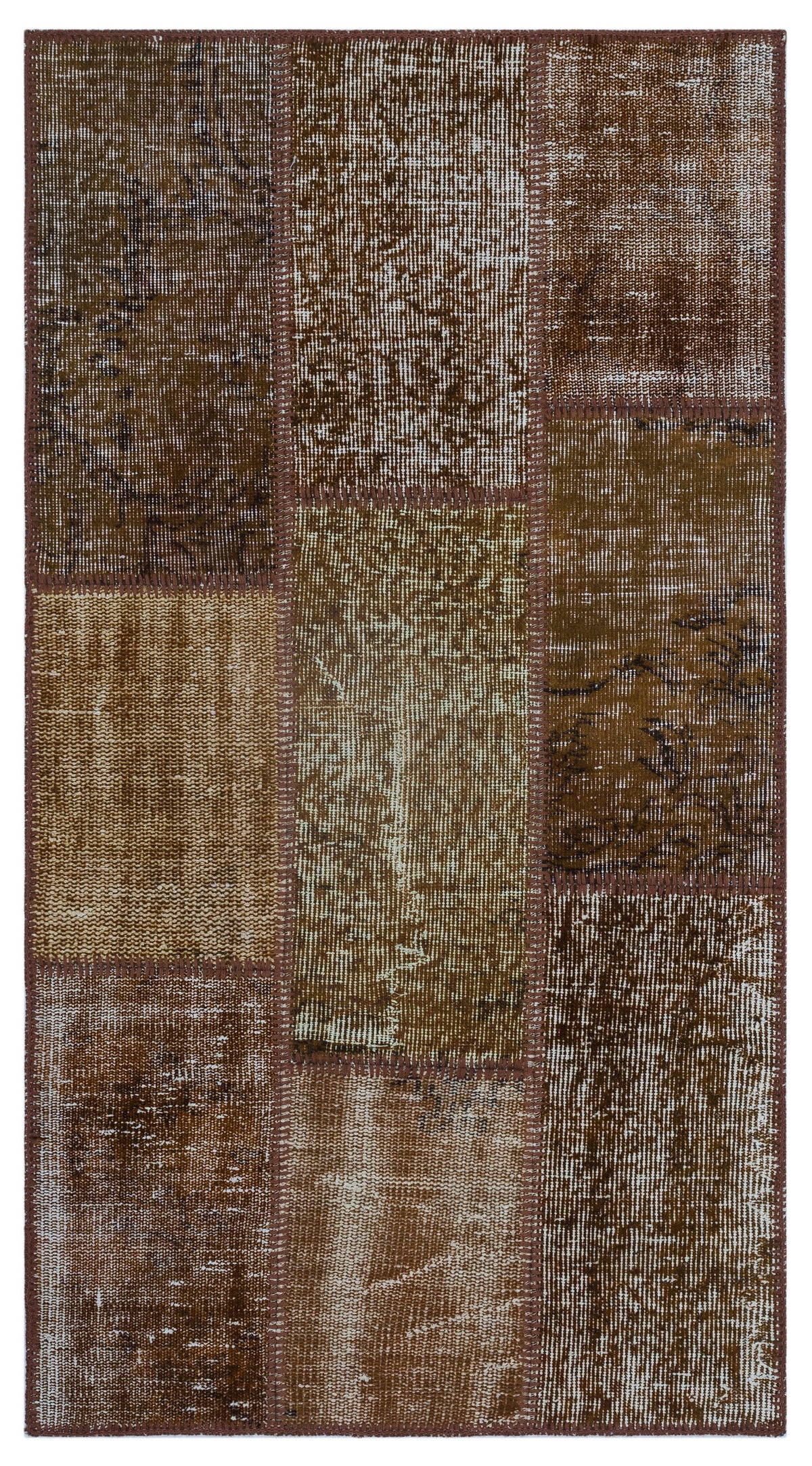 Brown Over Dyed Patchwork Unique Rug 2&#39;7&#39;&#39; x 4&#39;11&#39;&#39; ft 80 x 150 cm