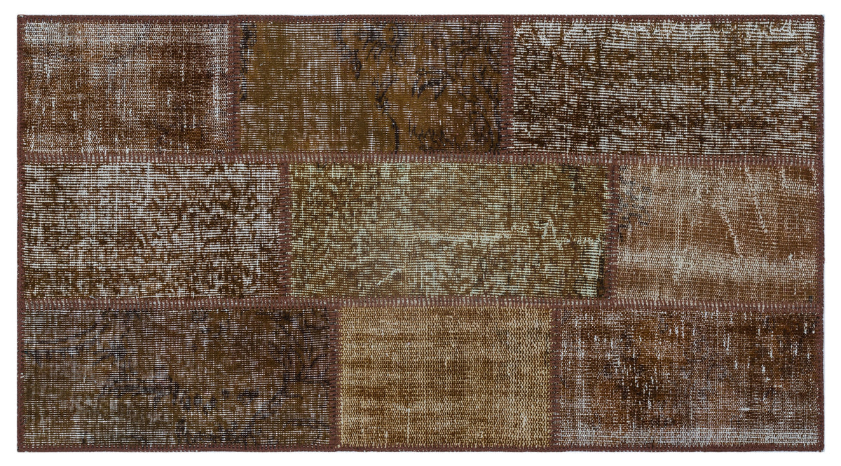 Brown Over Dyed Patchwork Unique Rug 2&#39;7&#39;&#39; x 4&#39;11&#39;&#39; ft 80 x 150 cm