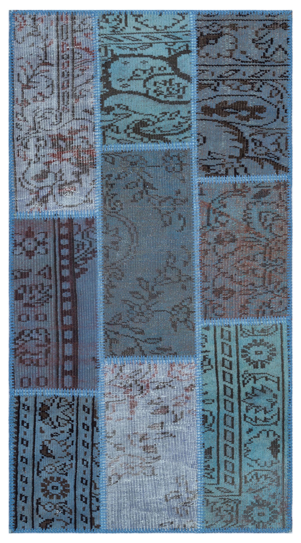 Blue Over Dyed Patchwork Unique Rug 2&#39;7&#39;&#39; x 4&#39;11&#39;&#39; ft 80 x 150 cm