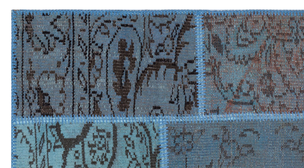 Blue Over Dyed Patchwork Unique Rug 2'7'' x 4'11'' ft 80 x 150 cm