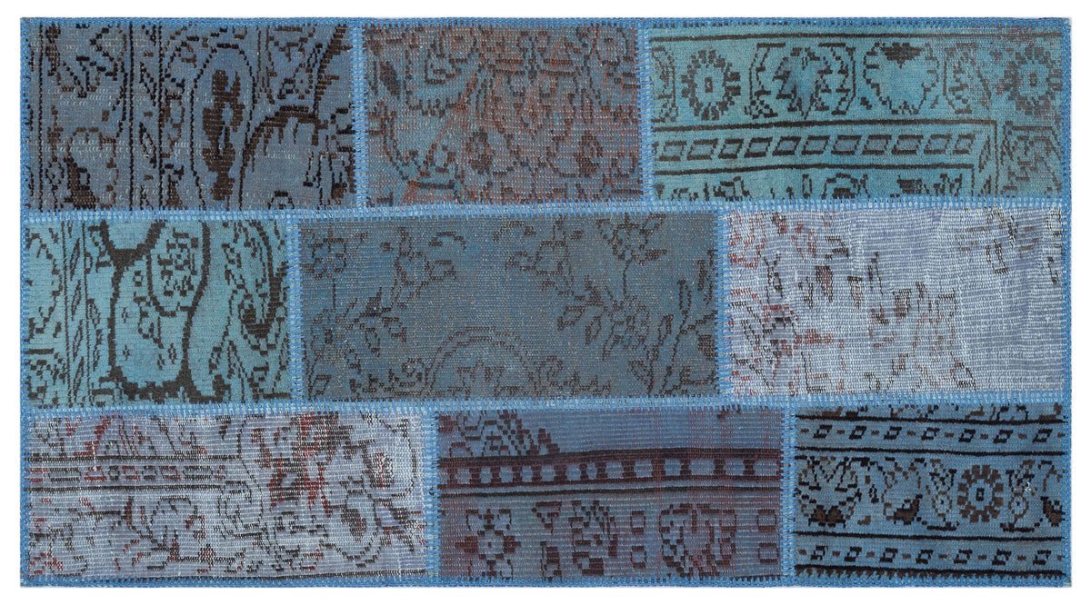 Blue Over Dyed Patchwork Unique Rug 2&#39;7&#39;&#39; x 4&#39;11&#39;&#39; ft 80 x 150 cm