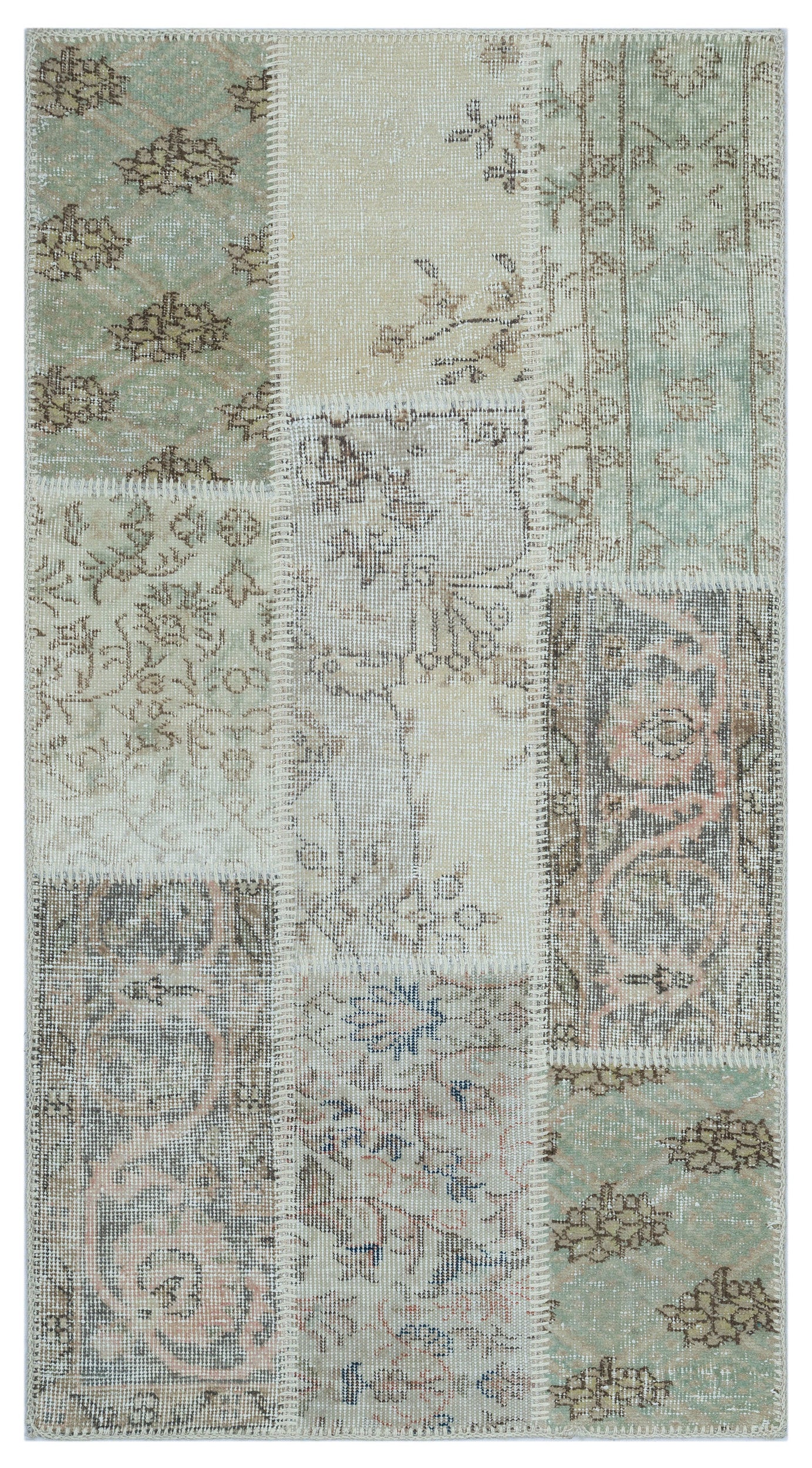 Beige Over Dyed Patchwork Unique Rug 2'7'' x 4'11'' ft 80 x 150 cm