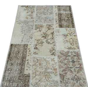 Beige Over Dyed Patchwork Unique Rug 2'7'' x 4'11'' ft 80 x 150 cm