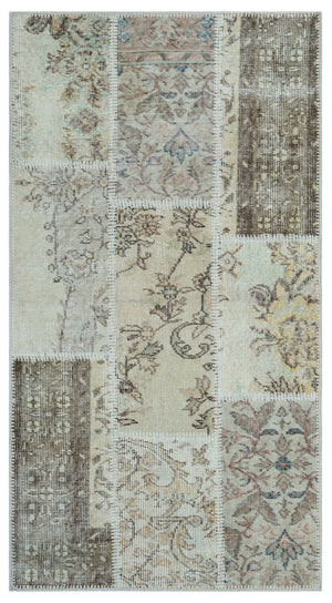 Beige Over Dyed Patchwork Unique Rug 2'7'' x 4'11'' ft 80 x 150 cm