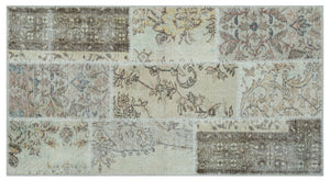 Beige Over Dyed Patchwork Unique Rug 2'7'' x 4'11'' ft 80 x 150 cm