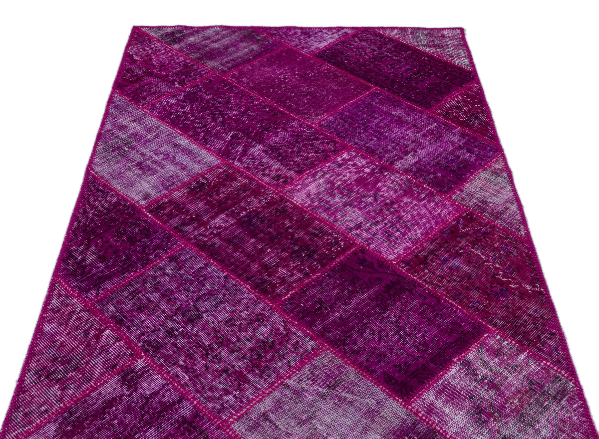 Fuchsia Over Dyed Patchwork Unique Rug 3&#39;11&#39;&#39; x 5&#39;11&#39;&#39; ft 120 x 180 cm