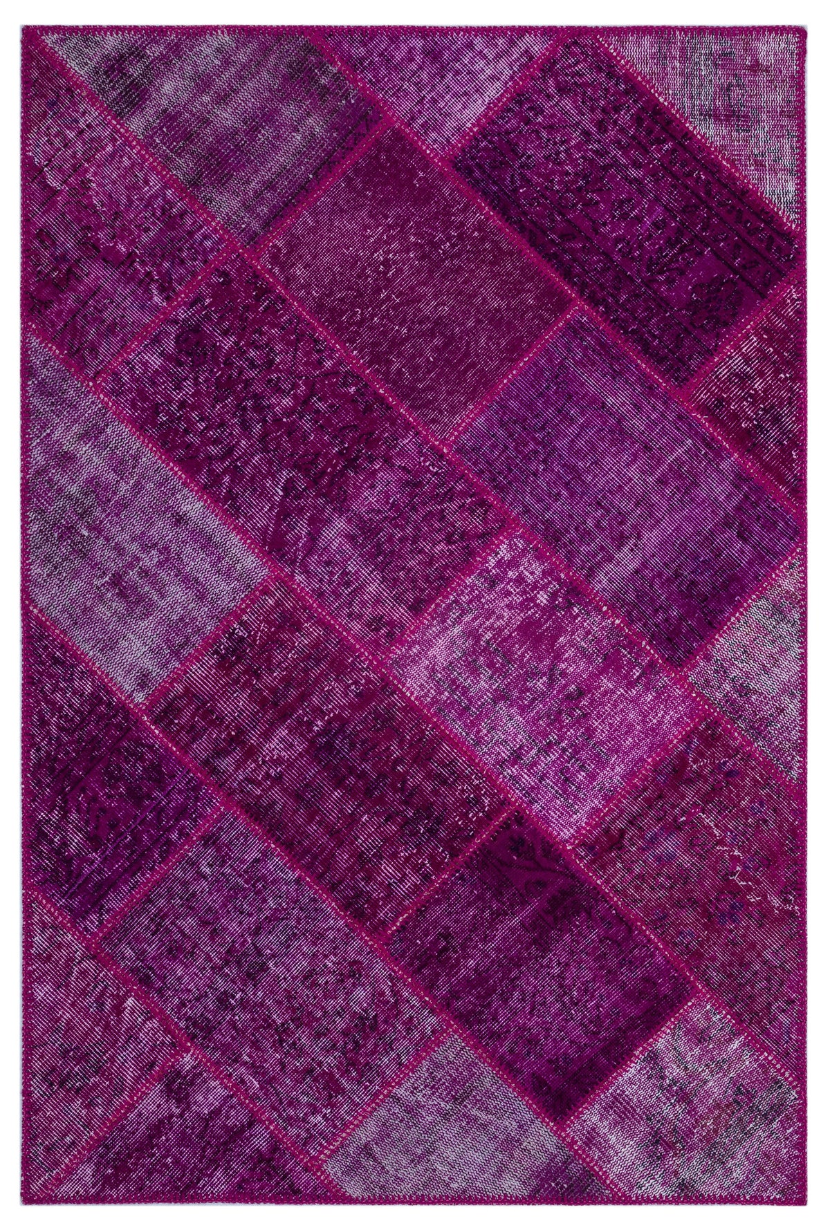Fuchsia Over Dyed Patchwork Unique Rug 3&#39;11&#39;&#39; x 5&#39;11&#39;&#39; ft 120 x 180 cm