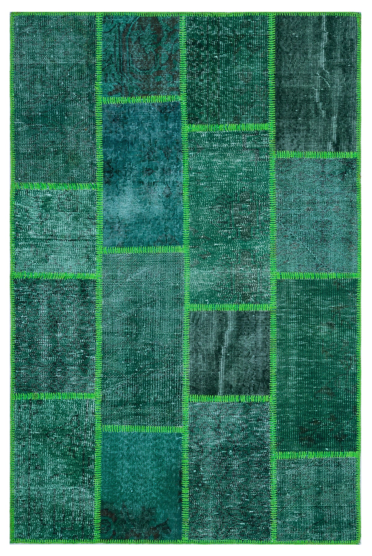 Green Over Dyed Patchwork Unique Rug 3&#39;11&#39;&#39; x 5&#39;11&#39;&#39; ft 120 x 180 cm