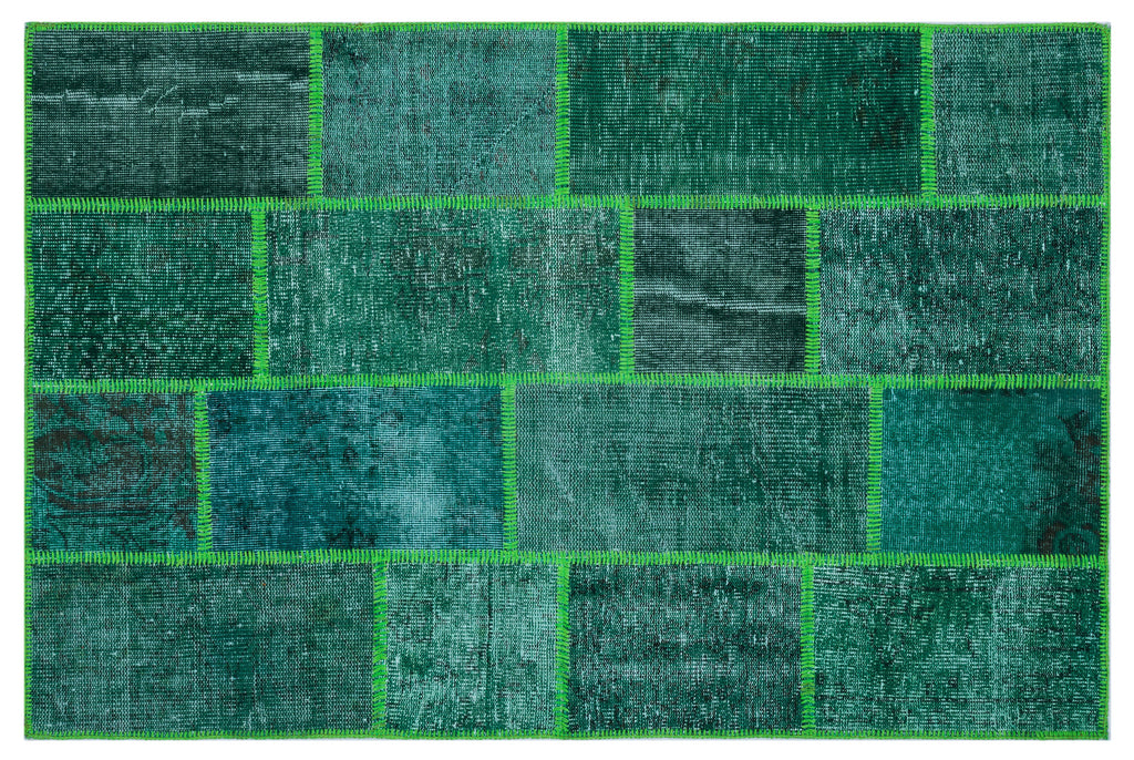 Green Over Dyed Patchwork Unique Rug 3'11'' x 5'11'' ft 120 x 180 cm