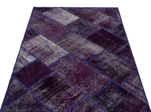 Purple Over Dyed Patchwork Unique Rug 3'11'' x 5'11'' ft 120 x 180 cm