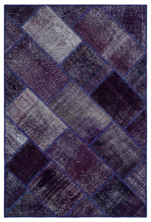 Purple Over Dyed Patchwork Unique Rug 3'11'' x 5'11'' ft 120 x 180 cm