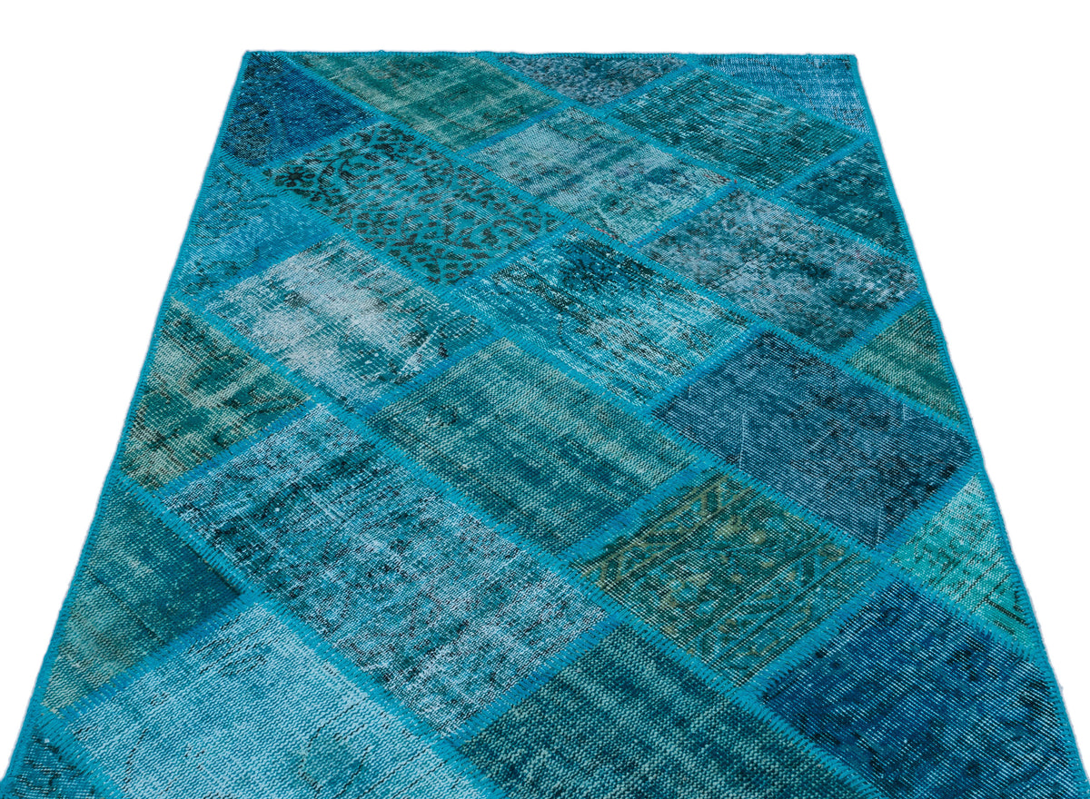 Turquoise  Over Dyed Patchwork Unique Rug 3&#39;11&#39;&#39; x 5&#39;11&#39;&#39; ft 120 x 180 cm