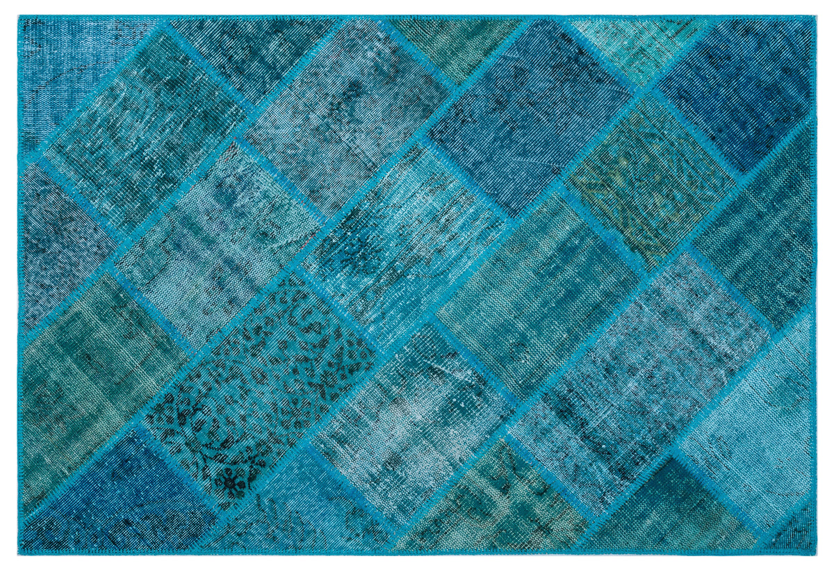 Turquoise  Over Dyed Patchwork Unique Rug 3&#39;11&#39;&#39; x 5&#39;11&#39;&#39; ft 120 x 180 cm