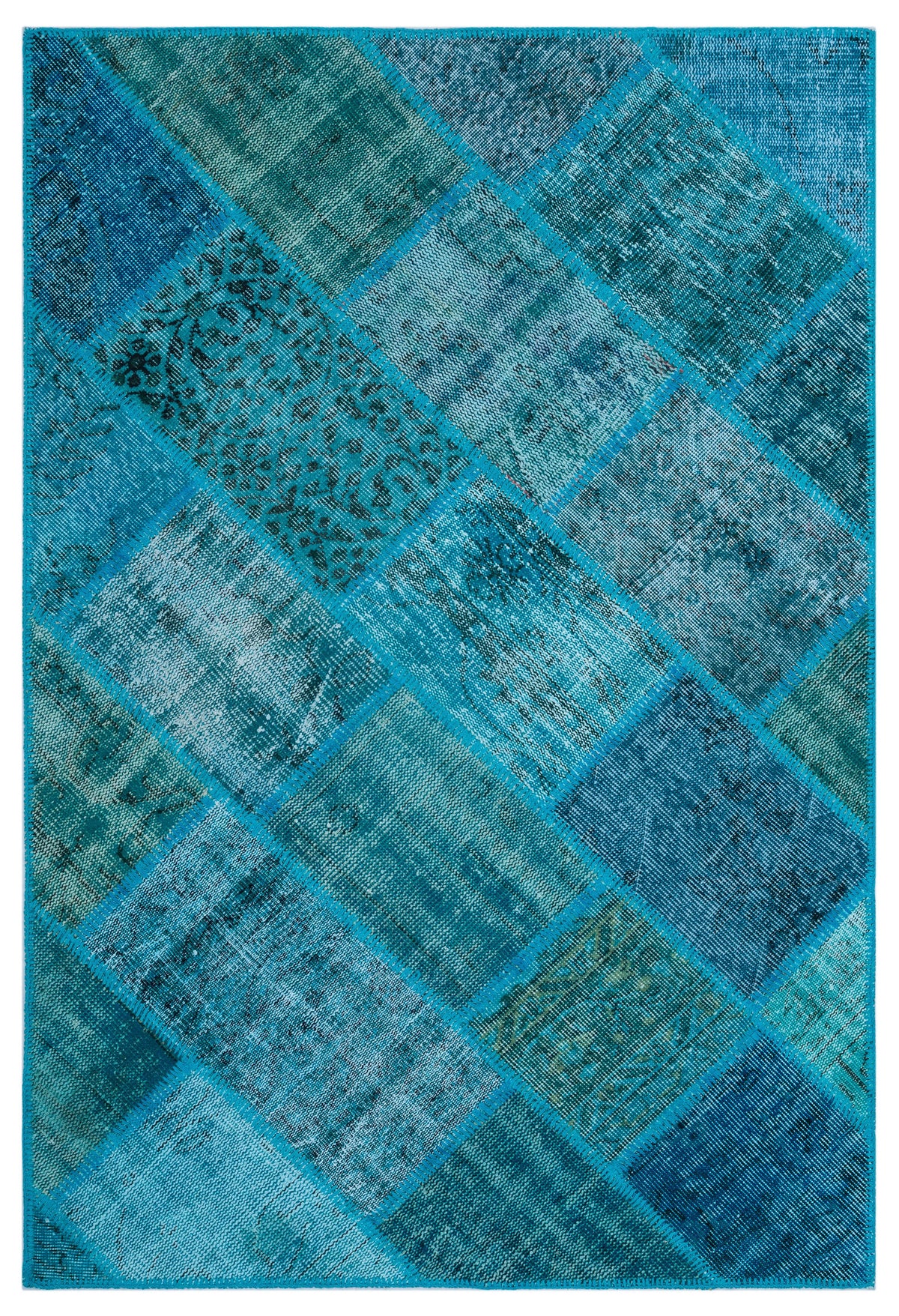 Turquoise  Over Dyed Patchwork Unique Rug 3&#39;11&#39;&#39; x 5&#39;11&#39;&#39; ft 120 x 180 cm