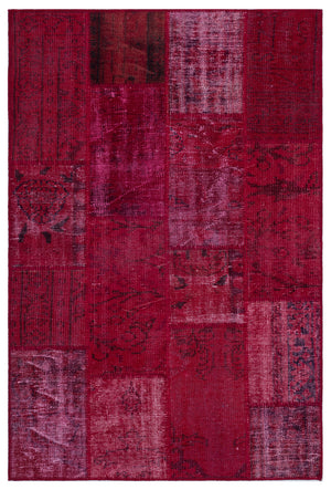 Red Over Dyed Patchwork Unique Rug 3'11'' x 5'11'' ft 120 x 180 cm