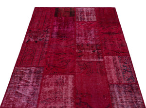 Red Over Dyed Patchwork Unique Rug 3'11'' x 5'11'' ft 120 x 180 cm