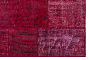 Red Over Dyed Patchwork Unique Rug 3'11'' x 5'11'' ft 120 x 180 cm