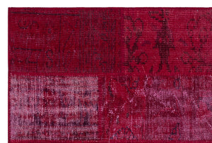 Red Over Dyed Patchwork Unique Rug 3'11'' x 5'11'' ft 120 x 180 cm