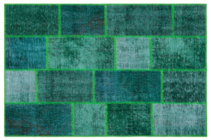 Green Over Dyed Patchwork Unique Rug 3'11'' x 5'11'' ft 120 x 180 cm