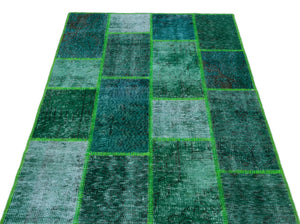 Green Over Dyed Patchwork Unique Rug 3'11'' x 5'11'' ft 120 x 180 cm