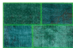 Green Over Dyed Patchwork Unique Rug 3'11'' x 5'11'' ft 120 x 180 cm