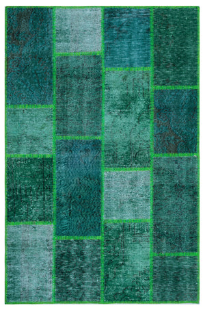 Green Over Dyed Patchwork Unique Rug 3'11'' x 5'11'' ft 120 x 180 cm