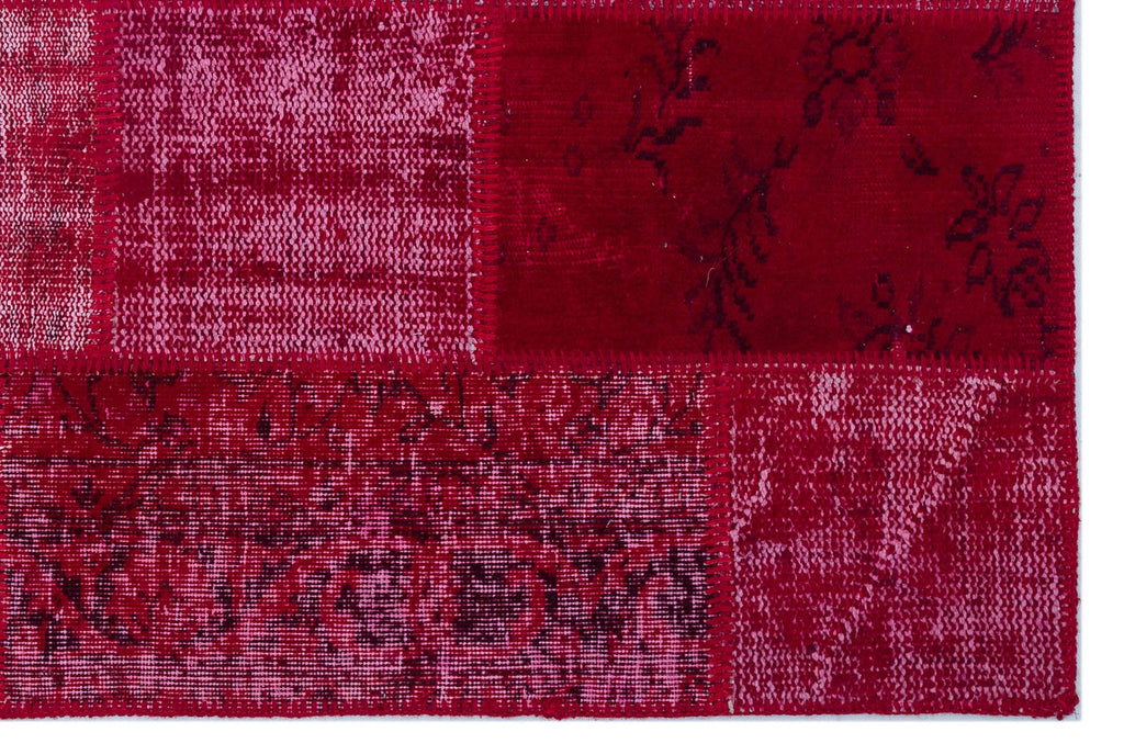 Red Over Dyed Patchwork Unique Rug 3'11'' x 5'11'' ft 120 x 180 cm